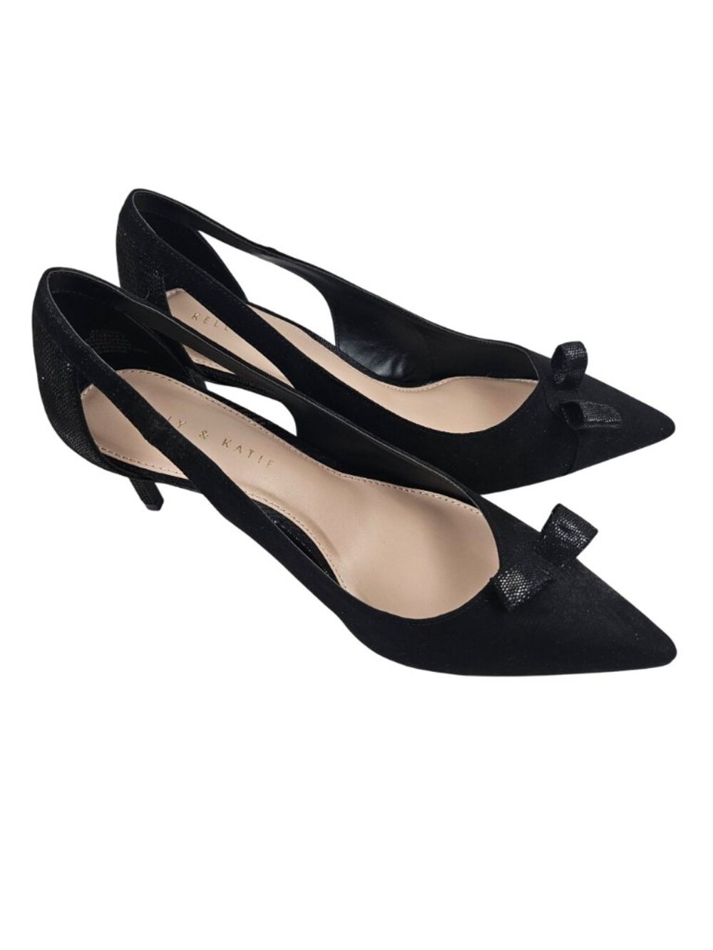 Kelly & Katie Heels KK Zonya Womens Size 9.5M Black Suede Shoes Bow Accent - Picture 2 of 10